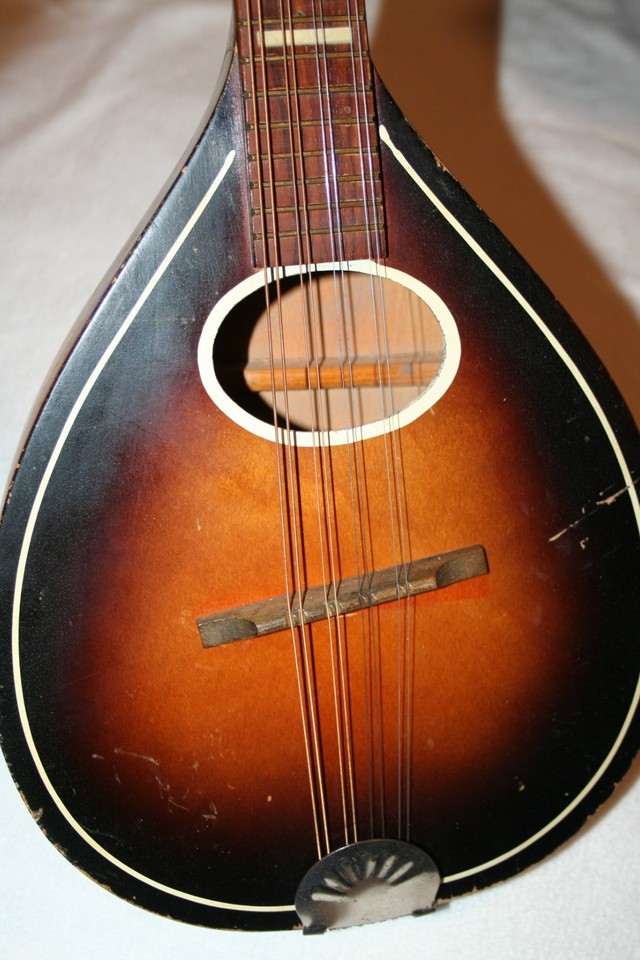 ANTIQUE FLAT BACK MANDOLIN TENOR SUNBURST TEARDROP BLUEGRASS FOLK ...