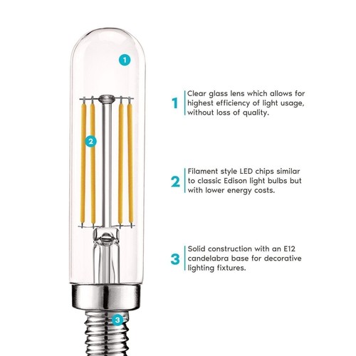 Luxrite T6 T6.5 Edison LED Bulb 5W 3000K Soft White Dimmable 500LM E12 6-Pack - Picture 4 of 7