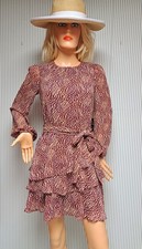 💖 Express  Mini Burgundy Ruffle Dress Size-XS  Sheer Sleeve.    NWT