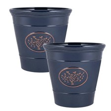 Round Plastic Olive Blue 30cm Plant Pot 14L Tree of Life Embossed Garden Planter