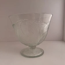 Vintage Indiana Glass Punch Bowl Pedestal Pebble Leaf  Large Clear Glass Bowl