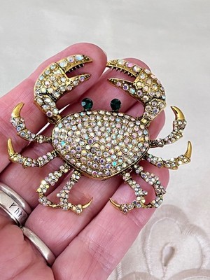 Atemberaubende cremefarbene Vintage-Brosche Regenbogen Diamanten KRABBE Goldstein - von Heidi Daus