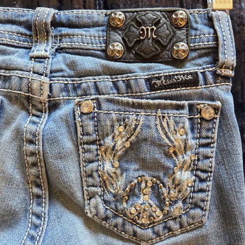 Miss Me Jeans Girls Size 10 Bootcut Distressed Rhinestones JPK5162 Peace Signs - Picture 8 of 19