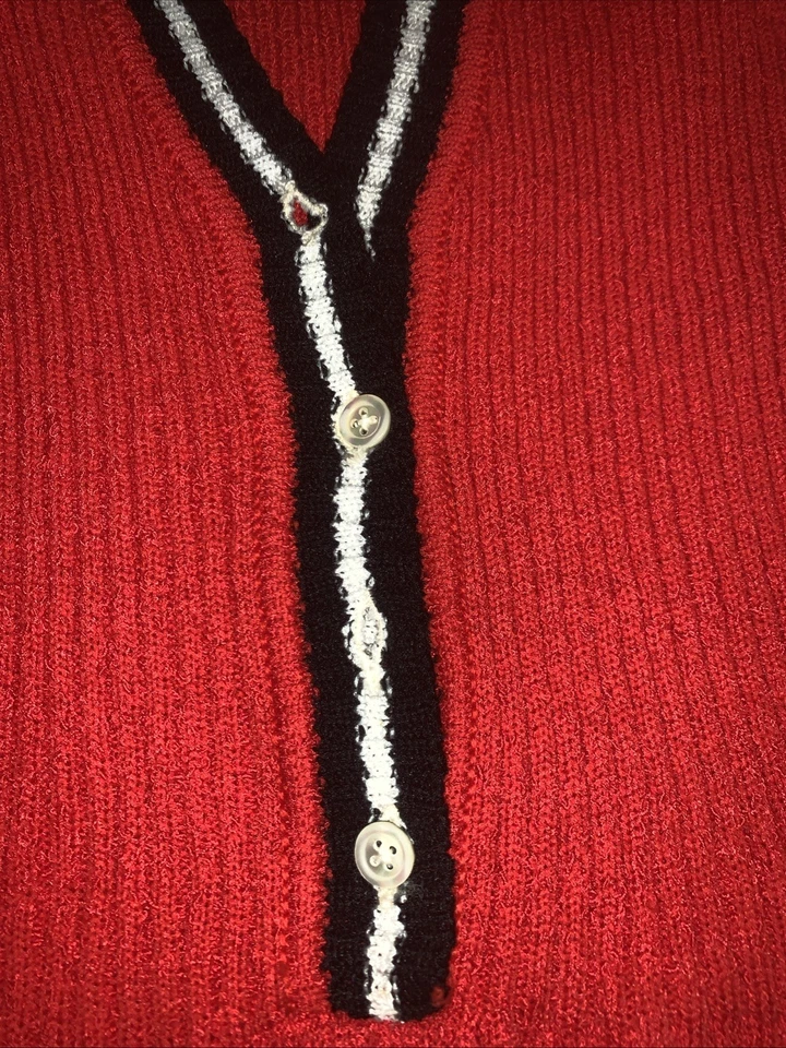 Vestido tejido Andrew St John vintage para mujer mesio acanalado rojo negro blanco elástico Foto 3 de 4