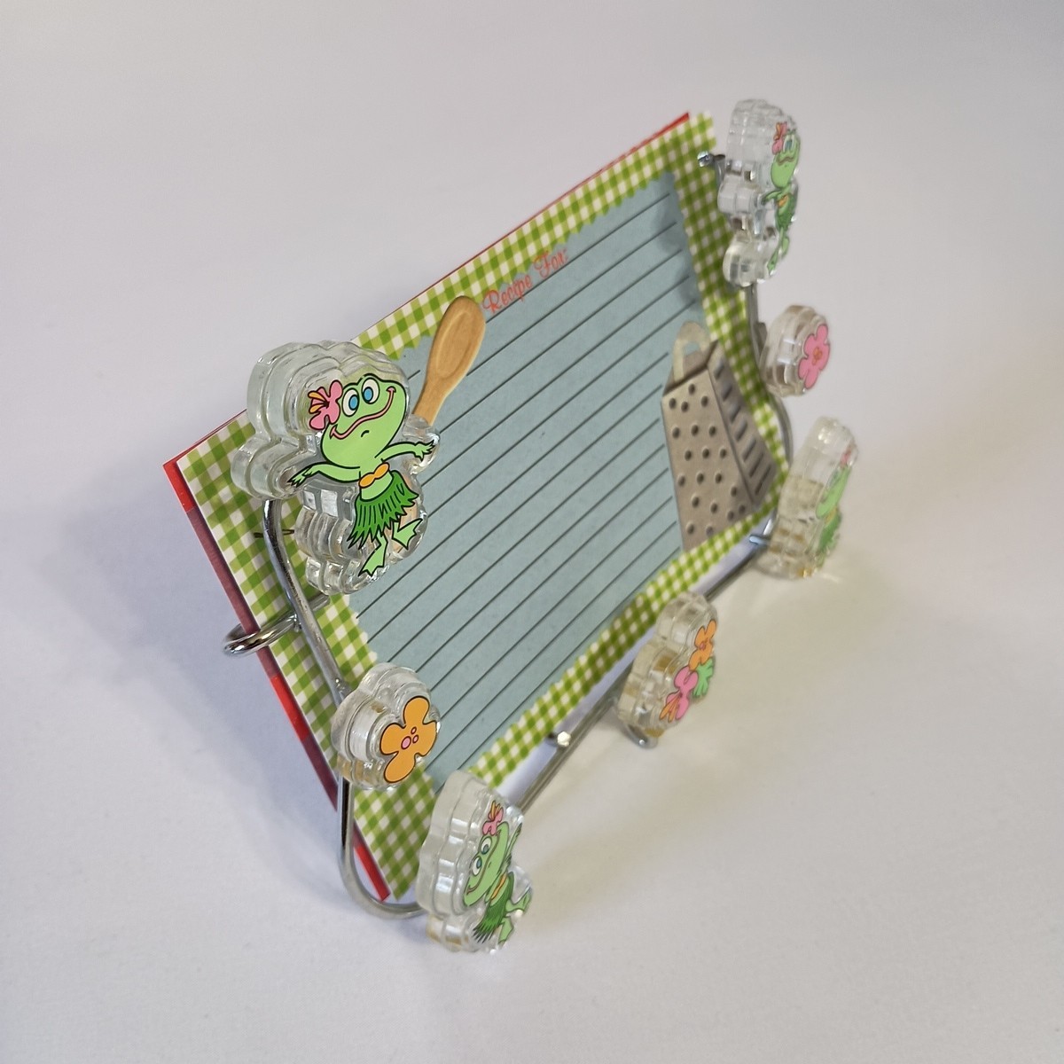 Decorative Frogs Chrome Metal Recipe Card Holder Display Stand