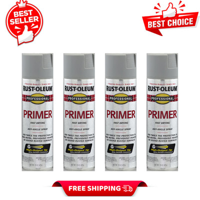 4pk Rust-Oleum Professional High Performance Primer, Gray Flat Spray Paint, 15oz