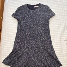 Tory Burch Navy White Marled Knit A-Line Dress Round Neck Short Sleeve M/M