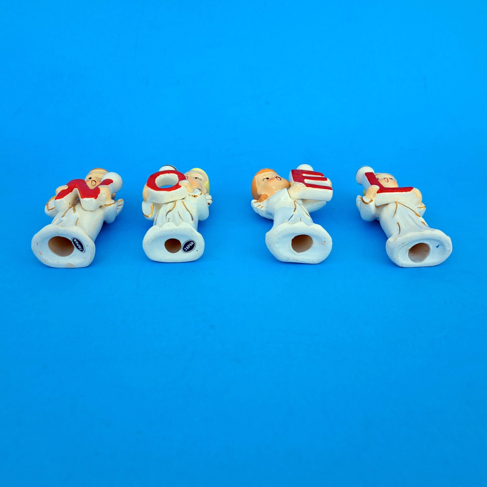 Vintage Commodore NOEL Christmas Choir Angels Porcelain Candle Holders Japan MCM