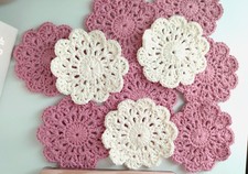 Hand Crochet Coaster Floral Doily, Made with 100 Cotton, Flower Design 4.5"-5"