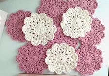 Hand Crochet Coaster Floral Doily, Made with 100% Cotton, Flower Design 4.5"-5"