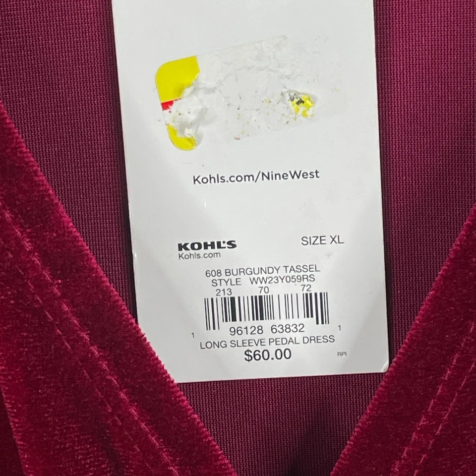 Vestido de Terciopelo Nine West XL Imitación Envoltura Cuello en V Faja Cinturón Vino Tinto Vacaciones Nuevo con Etiquetas* Foto 3 de 4