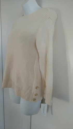 Charter Club Women Long Sleeve Boat Neck Buttons Detail Elegance Ivory SweaterPS - 第 3/12 張圖片