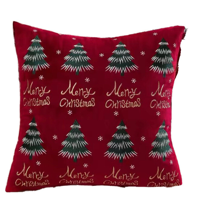 Red Velvet Christmas Tree Embroidered Christmas Throw Pillow Cover Holiday  Decor