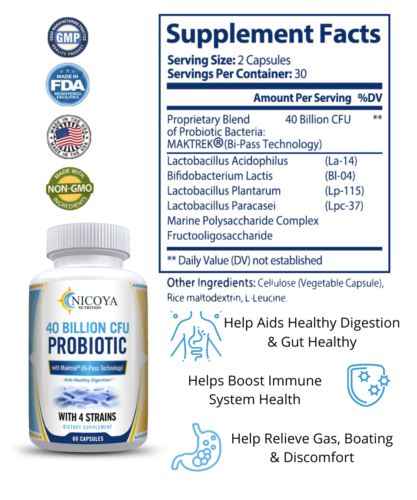 Probiotic 40 Billion CFU- Digestive, Immune, Gut, Gas & Bloating Support! 60 CT - Picture 5 of 6