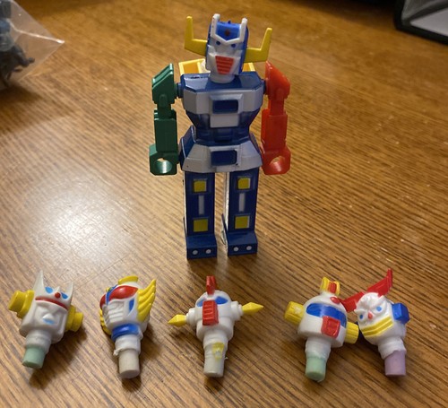 VTG Diecast Robot Pencil Sharpener & Interchangeable Eraser Set Anime 80’s Rare - Afbeelding 1 van 8