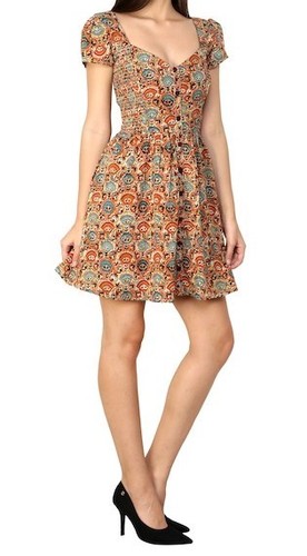 Adini Brown Floral Fitted Cap Sleeve Dress - Picture 2 of 4