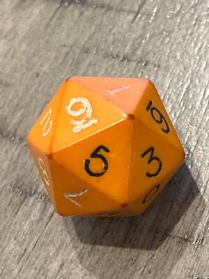 Older vintage Gamescience d20 opaque orange rpg d&d dice 121524@