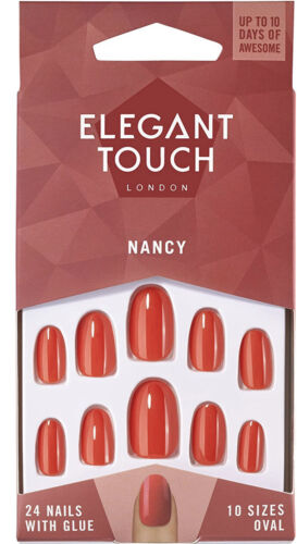 24 Fake Nails Red Nancy ELEGANT TOUCH London with Glue - Picture 1 of 3