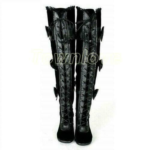 Damen-Schnürstiefel mit hohem Oberschenkel Steampunk viktorianisch hoher Absatz Gothic groß - Bild 10 von 10