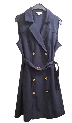 Neiman Marcus Woman 14 Blue Sleeveless Double Breasted Collared Belted Dress $99