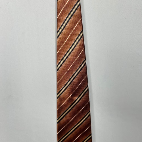 Cravatta uomo Jatala cravatta collo 4” bronzo marrone nero beige righe fatta a mano - Foto 2 di 10