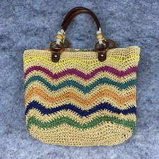 FOSSIL Long Live Vintage Woven Raffia Straw Canvas Leather Tote Shoulder Bag