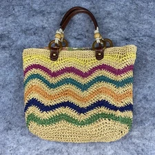 FOSSIL Long Live Vintage Woven Raffia Straw Canvas Leather Tote Shoulder Bag