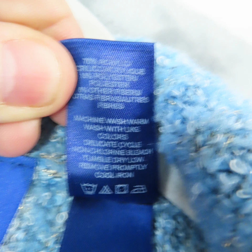 Suéter JH COLLECTIBLES Mujer Medio Azul Boucle Grueso Tejido Cuello Botón Foto 4 de 4