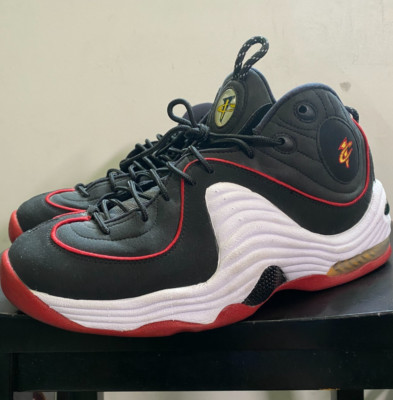 Size 10- Nike Air Penny 2 Basketball Shoes Mens Black Red Miami Heat 2015
