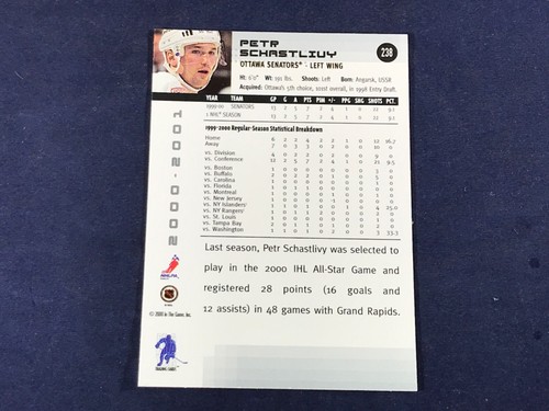 I3-2 HOCKEY CARD - PETER SCHASTLIUY SENATORS - 2000 IN THE GAME - AUTOGRAPHED - Imagen 2 de 2