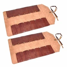 2PK 12 Pocket Leather Tool Roll – Mechanics Organizer Bag for Wrenches & Tool