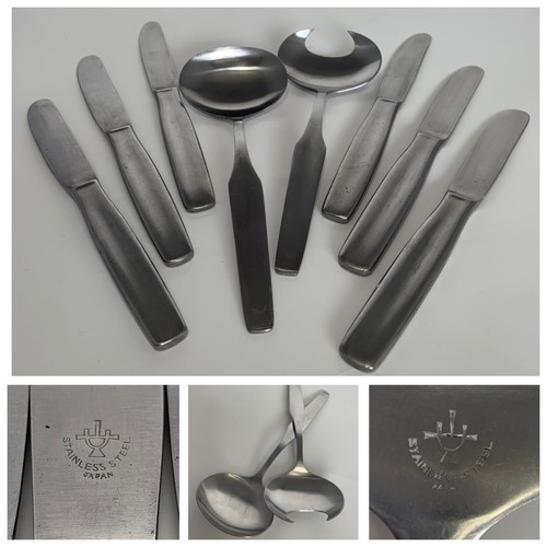 MCM Mid-Century Modern Stainless Steel Flatware Salad Serving Pieces + Knives