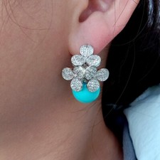 Blue Sea Shell Pearl Cz Pave Flower Stud Earrings Valentines Day Jewelry