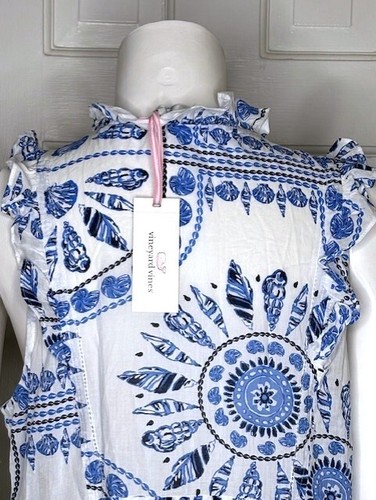 New $178 Vineyard Vines Scarf Print V-Neck Beach Dress Women's Large - Picture 7 of 8