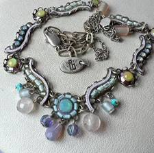 AYALA BAR ADJUSTABLE NECKLACE W/LONG EXTENDER BLUE LILAC PURPLE GREEN RHINESTONE