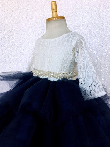 Ivory Lace 3/4 Sleeve Multicolor High Low Tulle Ruffle Flower Girl Dress Wedding - Picture 38 of 50