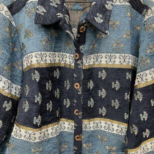 Vintage Sag Harbor Women's Size 22w Blue Chenille Tapestry Button Up Jacket - Picture 3 of 11
