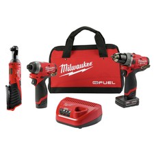 Milwaukee 2598-2457 M12 FUEL Hammer Drill & Impact Driver Kit w/ Ratchet New