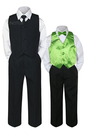6pc Black vest set by Color Satin Vest Bow Tie for Boy Baby Toddler Kid Formal - Picture 9 of 26