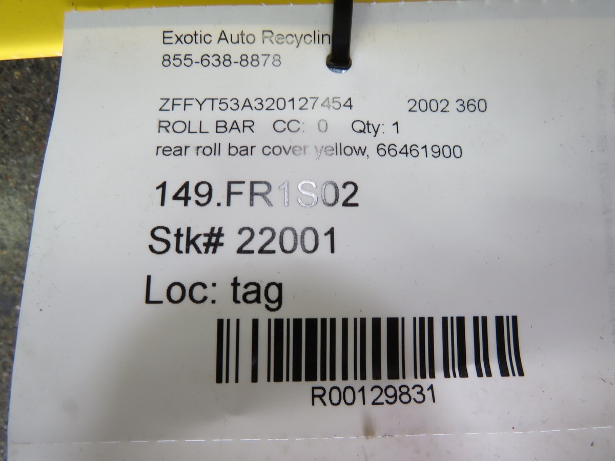 Ferrari F430, 360, Rear Roll Bar Cover, Yellow, Used, P/N Ferrari F430, 360, Rear Roll Bar Cover, Yellow, Used, P/N