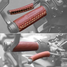 Universal Leather Motorcycle Handlebar Grips Cover + Brake Clutch Lever Covers