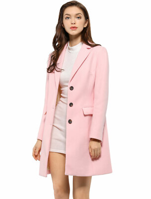 Allegra K Women Notched Lapel Single Breasted Outwear Winter
