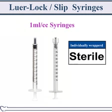 AMGoods 1cc / 1ml LUER SLIP or LUER LOCK SYRINGES STERILE SYRINGE, NO NEEDLE!