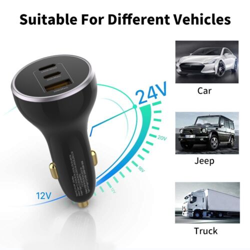 ZYRON 160W USB-C Car Charger PD QC4 Fast Charging for Laptop iPhone 16 S24 Black - Picture 3 of 7