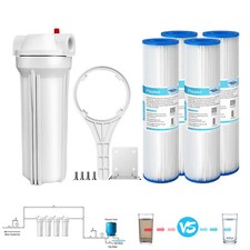 10 Inch Whole House Water Filter Housing System 4pcs 10" x2.5" Pleated Sediment