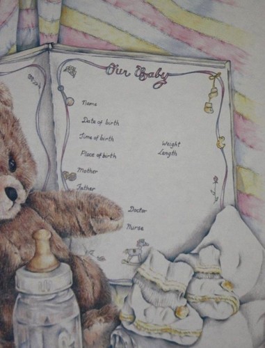 Our Baby Jean Marie Smith Birth Announcment Calligraphy Teddy Bear bottle bootie - Picture 5 of 5