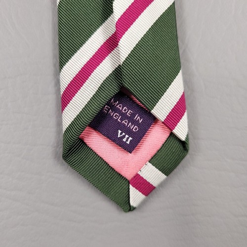 Ben Silver Charleston Necktie Mens Green Pink Regimental Stripe 3.25X58 England - Picture 4 of 7