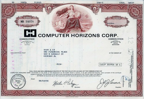 Computer Horizons Corp., New York, 1986 (10 Shares)