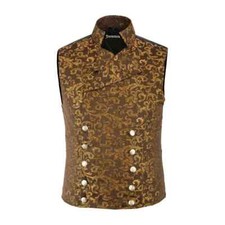 Mens Steampunk Double Breasted Waistcoat Gold Vest Gothic Western Reenactment