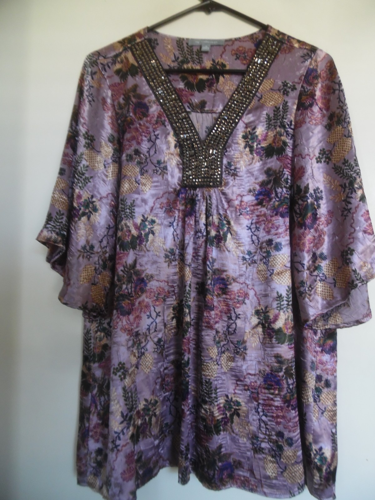 NY Collection Women's XL Mauve Floral Tunic Top